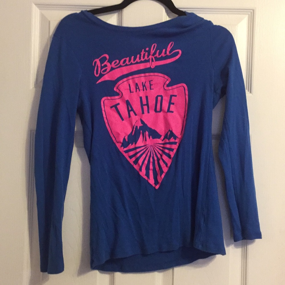 Neon pink and royal blue long sleeve tee